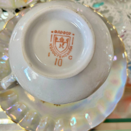 Кофейный сервиз Коростенский ФЗ 1990гг. Тонкий фарфор, люстр, позолота. Цена за 15пр. Картинка 5